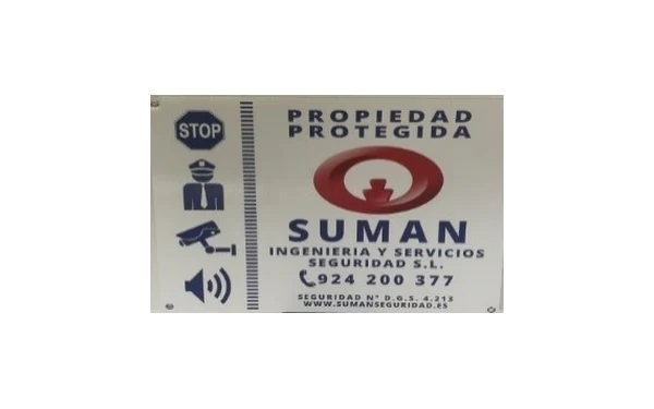 Cartel de propiedad protegida por Suman Seguridad